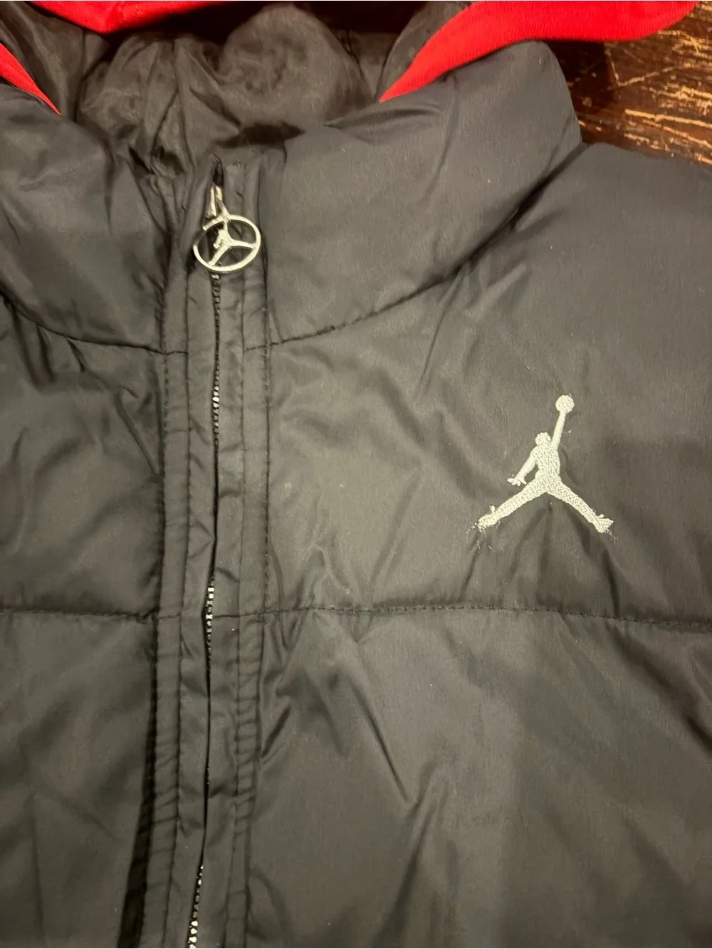 Jordan Black Quilted Vest with Red Sleeves & Hood Boys size 12/13